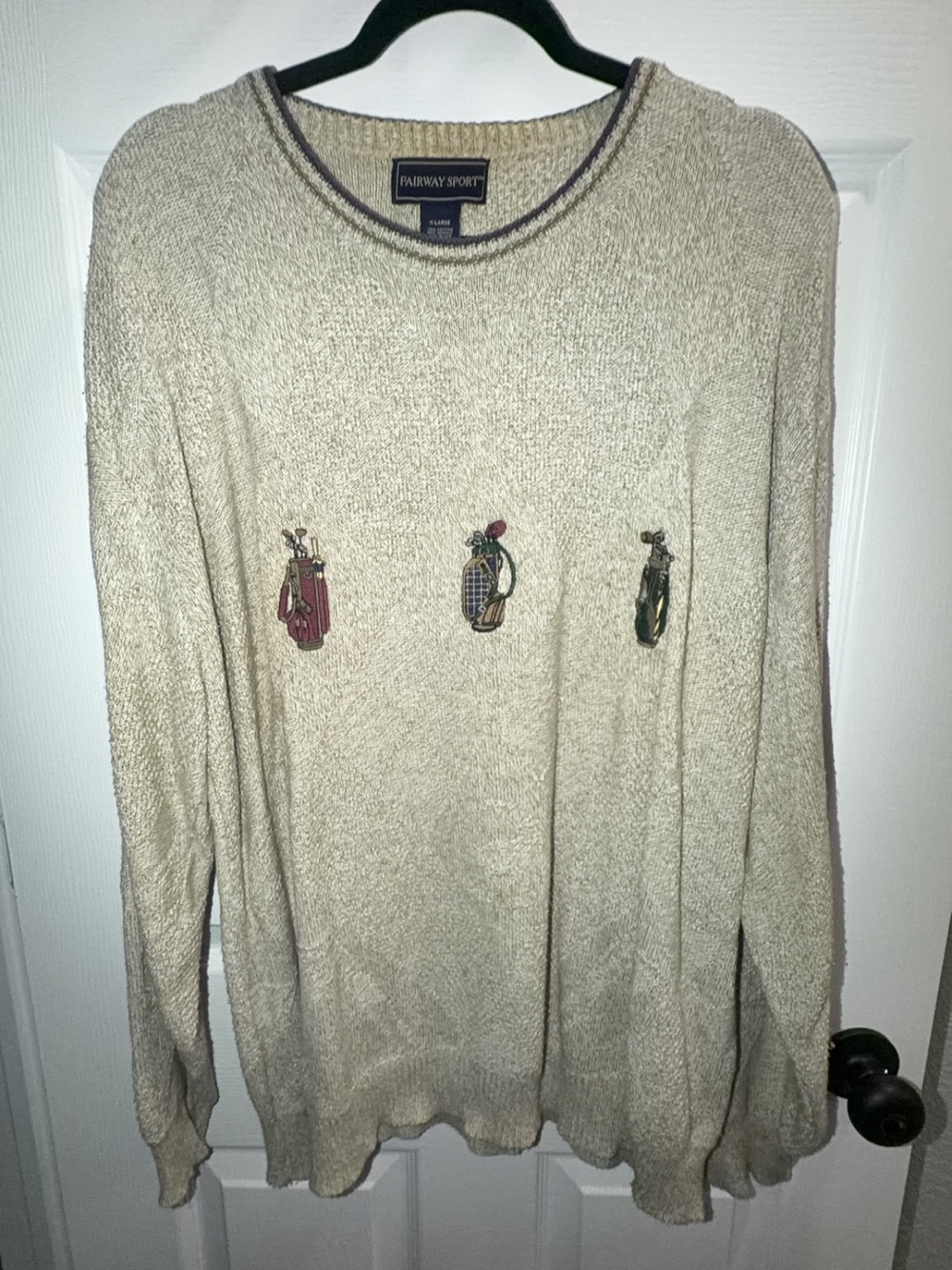 Men's Beige Golf Embroidered Sweater